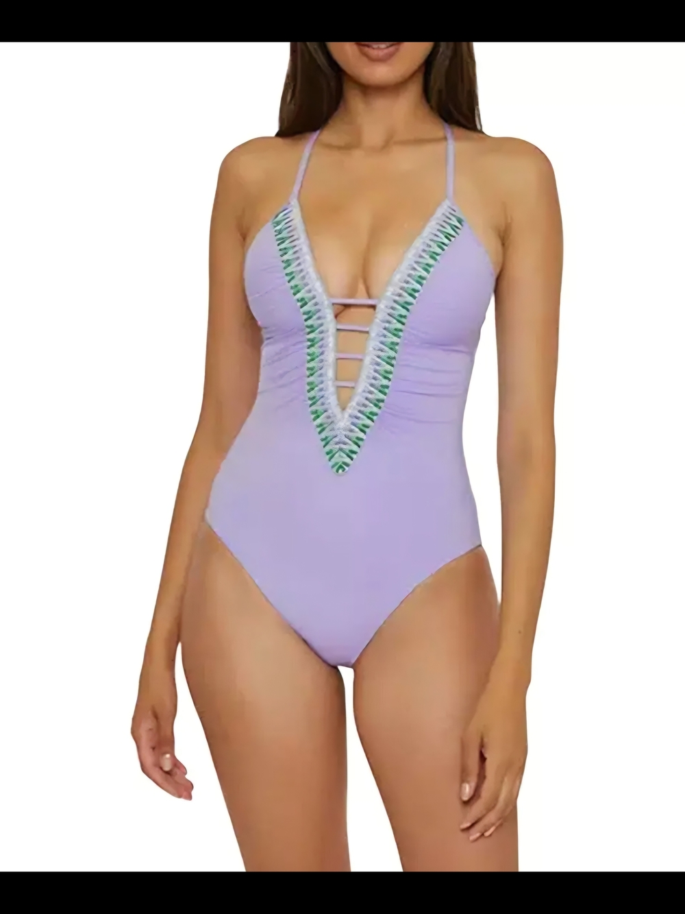 BECCA Lavender One-Piece Swimsuit with Green Trim